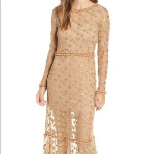 For love and lemons golden garden tulle midi dress